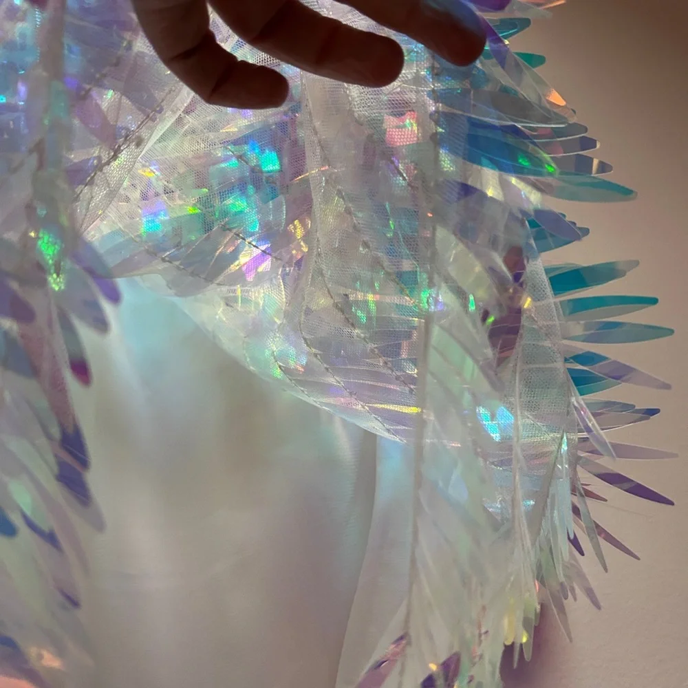 Iridescent Sequin Fringe Party Mini Body Con Dress M - Picture 12 of 16